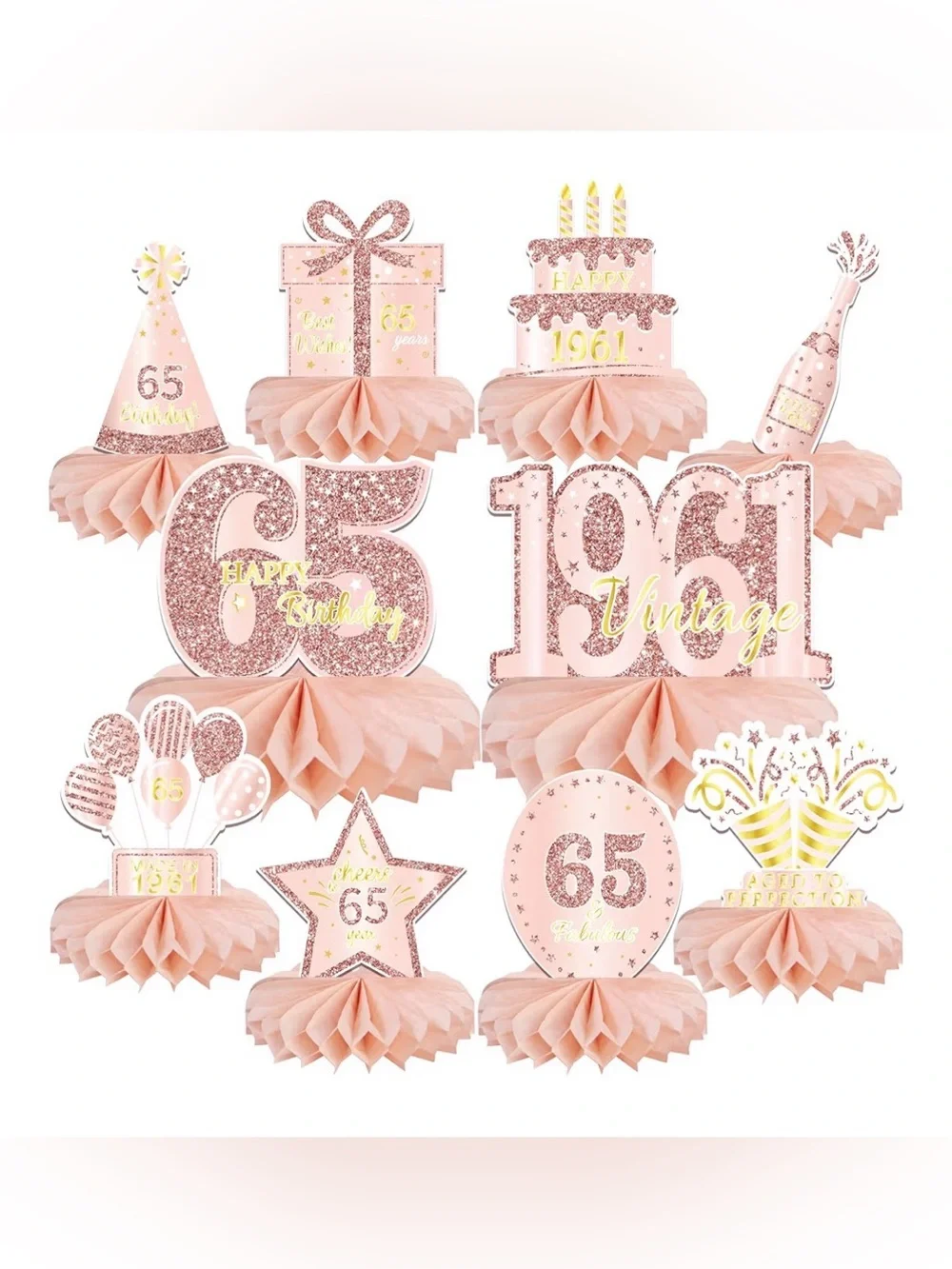 Rose Gold 65th Birthday Party Centerpiece Decorations - 3packs Unopened